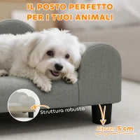 Divano per Cani con Braccioli di Supporto, in Legno e Tessuto French Terry, 66x42x28.5 cm, Grigio