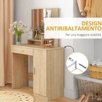 Toeletta da Camera con Armadietto, Cassetto, Specchio per Trucco e Ripiani Aperti, 90x38x138 cm, Acero