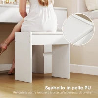 Toeletta Trucco con Specchio Stile Hollywood, 8 Luci LED, 7 Cassetti e Sgabello Imbottito, Bianco