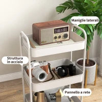 Carrello da Cucina a 3 Livelli con Maniglie e 4 Rotelle, in Acciaio, 45x30.6x79 cm, Bianco