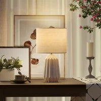 Lampada da tavolo, con paralume in lino, 22 x 22 x 39 cm, Bianco