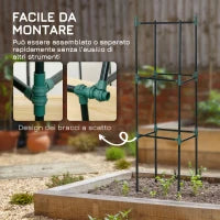 Sostegni Pomodori a 3 Livelli in Acciaio e PP per Piante, Frutti e Ortaggi Rampicanti, 38x38x182 cm, Verde