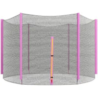 Rete di Protezione per Trampolini a 6 Pali con Ingresso con Cerniera, in PE, Ø305x180 cm, Nero e Rosa