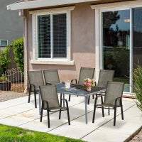 Sedie da Giardino Set 6 Pezzi, Sedie da Esterno Impilabili in Metallo e Tessuto Traspirante, Marrone