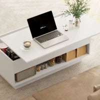 Tavolino da salotto con scomparto nascosto e 2 cassetti, 100 x 50 x 44 cm, bianco