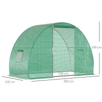 Serra a Tunnel con Porta Avvolgibile e Finestre, Copertura PE e Struttura in Acciaio, 1.5x3x2m, Verde