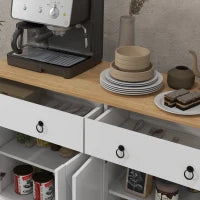 Credenza da Cucina o Salotto in Stile Rurale con 2 Cassetti, 2 Armadi, Ripiani a Diverse Altezze, Bianco