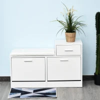 Scarpiera Moderna con Panca Imbottita per 12 Paia di Scarpe, Mobile da Ingresso con Scarpiera, Legno, Elegante, Capiente, 94,5x57x30 cm, Bianco