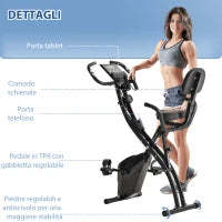 Cyclette Pieghevole 2 in 1, Resistenza Magnetica Regolabile 8 Livelli, Cyclette da Casa Silenziosa con Sensore di Frequenza Cardiaca, Elastici per Braccia, Schermo LCD, Volano 2.5kg, Nero