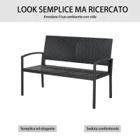 Panchina da Giardino ed Esterno in Rattan, Panca in Rattan Nero 2 Posti, 122x60x85cm