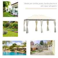 Gazebo da Giardino 4x3m con 6 Pareti Rimovibili in Poliestere Anti UV, Crema