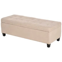 panca imbottita con spazio di stoccaggio, dettaglio di bottoni, fino a 120 kg, 125 x 49 x 41,5 cm, Beige