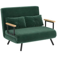 Divano Letto 3 in 1 in Tessuto Effetto Velluto con Schienale Regolabile e 2 Cuscini, 102x73x81 cm, Verde