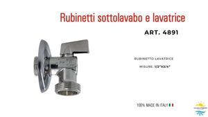 Rubinetto a sfera in ottone - Valvola Ad Angolo - Con Rosetta - Per lavatrice - Attacco 1/2" - Uscita 3/4" 