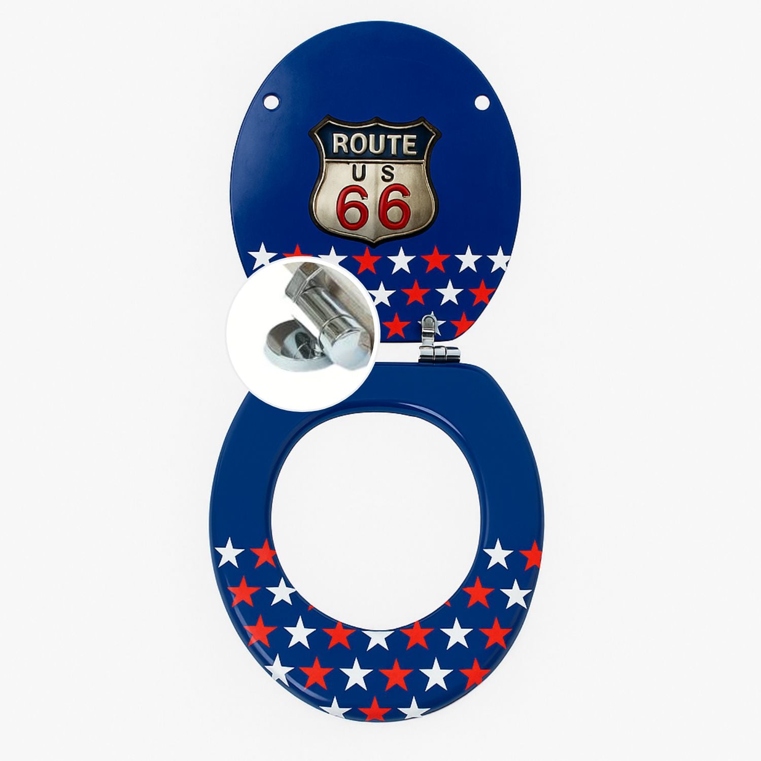 Sedile wc copri vater universale frizionato fantasia in mdf con chiusura rallentata *** fantasia route 66, confezione 1
