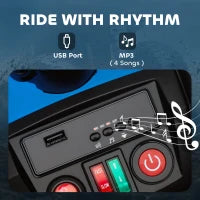 Quad Elettrico per Bambini, a 24V con 4 Ruote, Fari, Porta USB e Funzione MP3, 3-8 Anni, Blu