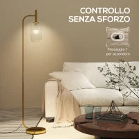 Lampada da Terra Moderna con Paralume in Vetro e Interruttore a Pedale per Lampadine E27, Oro