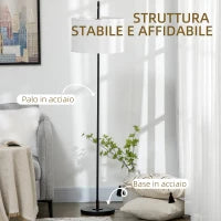 Lampada da Terra Moderna in Acciaio con Paralume in Tessuto Effetto Lino, 64x38x163.5 cm, Bianca e Nera