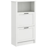 Scarpiera Stretta con 2 Porte Ripiani Regolabili e Compartimento Aperto per 10 Paia di Scarpe 58x24x105 cm Bianco