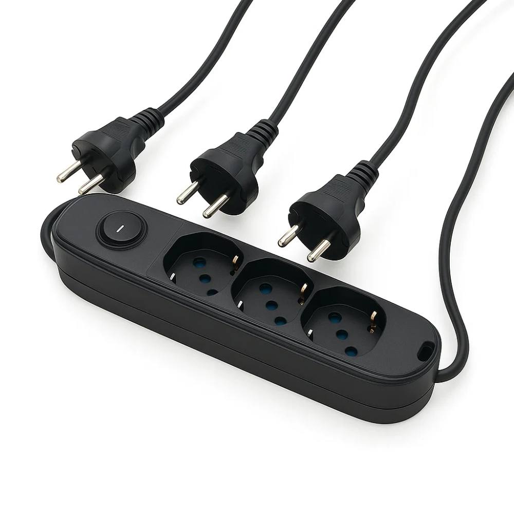 Ecova 30096x multipresa 3 uscite universali nera con cavo 1,5m e interruttore