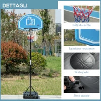 Canestro Basket con Altezza Regolabile 197.5-245cm, Base con Ruote e Tabellone, Blu