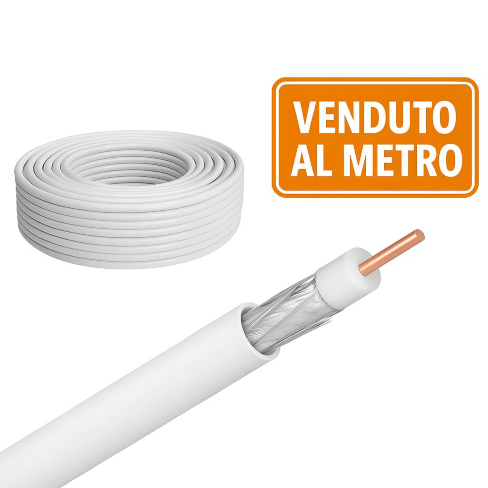 Cavo coassiale tv 75 ohm Ø5 mm in rame puro classe b venduto al metro *** sezione conduttore 5 mmq, confezione 1