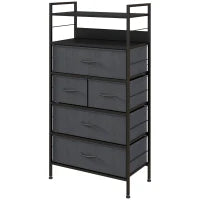 Cassettiera 5 Cassetti Moderna in Tessuto non Tessuto, Acciaio e MDF, 58x30x120 cm, Nera