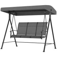 Dondolo da Giardino 3 Posti con Tettuccio Parasole Regolabile, 195x118x170 cm, Grigio Scuro