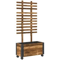 Fioriera con Traliccio per Rampicanti e Rotelle, in Legno di Abete, 65x31x147 cm, Marrone