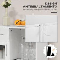 Credenza Moderna con Armadietti e Cassetto in Legno e Vetro, 60x40x95cm, Bianco