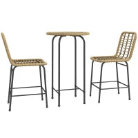 Set da Bar da 3 Pezzi con 1 Tavolo Alto Rotondo e 2 Sgabelli Rotondi con Poggiapiedi, per 2 Persone, Design Bohémien, in Metallo, Naturale