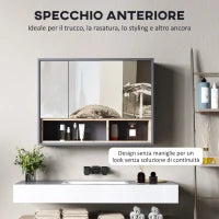 Specchiera Bagno a 3 Ante con Armadietto 8 Vani e Ante Ammortizzate, 80x20x60 cm, Grigio
