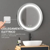 kleankin Specchio Bagno Rotondo con Luce LED Regolabile e Funzione Anti Appannamento, Ø50cm