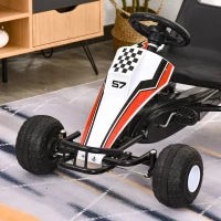 Go-Kart a Pedali Bianco per Bambini 3-6 Anni con Sedile Regolabile, Ruote in Plastica, Freno a Mano e Cambio