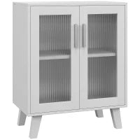 Credenza Moderna Multiuso con 2 Ante Trasparenti e 2 Ripiani, 61x35x75cm, Bianco
