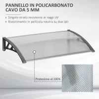 Tettoia Moderna in Policarbonato, Alluminio e PP per Balconi, Finestre e Porte, 110x60x18 cm