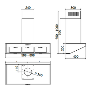 CAPPA BANKIA cm 60 - Inox - 700 m3/h