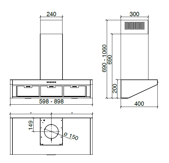 CAPPA BANKIA cm 90 - Inox - 700 m3/h