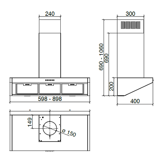 CAPPA BANKIA cm 90 - Inox - 700 m3/h