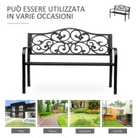 Panchina da Giardino 2 Posti con Schienale Decorato in Ghisa e Metallo, 127x60x89cm, Nero