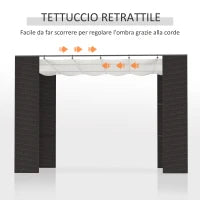 Gazebo Pergola da Giardino 3x3m con Tenda Scorrevole, Struttura in Metallo e Rattan PE, Nero