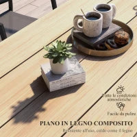 Tavolo da Giardino Rettangolare in Alluminio con Piano a Doghe per 6-8 Persone, 180x90x74cm, Quercia