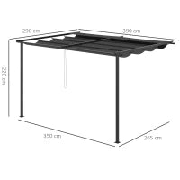 Gazebo Pergola 4x3m in Acciaio e Poliestere con Tettuccio Scorrevole, Grigio