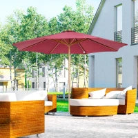 Ombrellone da Giardino 3x2.5 con Palo in Legno e 8 Stecche e Copertura in Poliestere Rosso Scuro