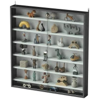 Bacheca Portaoggetti a 5 Ripiani Regolabili in Legno con Ante in Vetro, 80x9.5x83 cm, Bianco e Nero