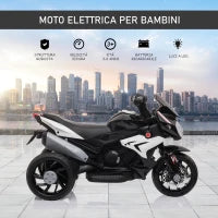 Moto Elettrica per Bambini 3-5 Anni Max. 25kg con Luci, Musica, Batteria 6V e Velocità 3km/h, 86x42x52 cm, Nero