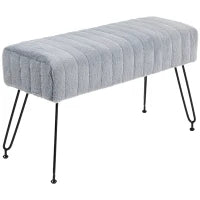 Panca Fondo Letto Imbottita in Peluche, Legno e Metallo, 82x30x47 cm, Grigia e Nera