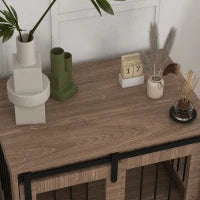 Gabbia cuccia per cane animali interni porta scorrevole, metallo effetto legno, 57H x 80L x 54P cm, Marrone