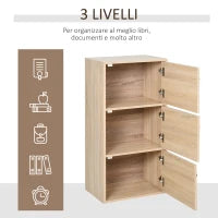 Mobiletto Multiuso con 3 Ripiani in Legno e 3 Antine per Casa, Camera, Soggiorno o Ufficio, 48x34x100cm