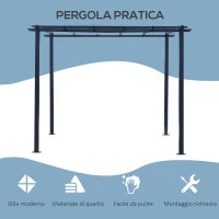 Gazebo Pergola da Giardino 3x3m Decorabile con Rampicanti in Metallo Nero
